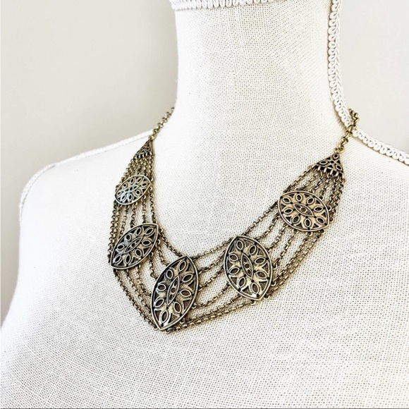 Lucky Brand Brass Tribal Sand Dollar Seashells Drape Statement Necklace - Picture 1 of 8